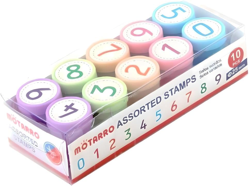120 Pieces 10 Pieces Number Stamps (25mm Assorted Colors Number Stamps for Crafts and Learning)