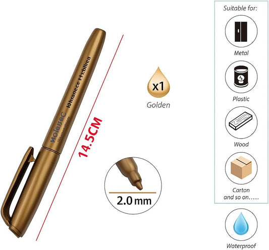Metal Marker 14.5 cm Gold 2 mm Tip for Crafting and Writing