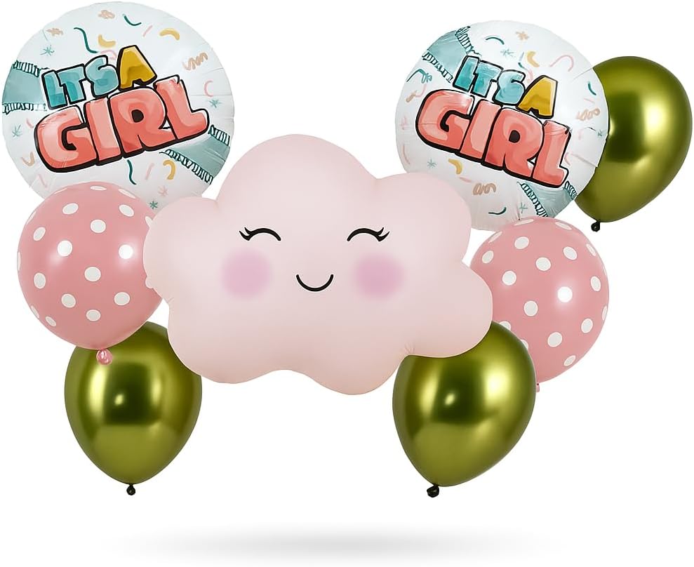 It's a Girl Balloons Set 8 Pieces per Card | Party Decorations, Birthday Supplies, Kids Event Accessories