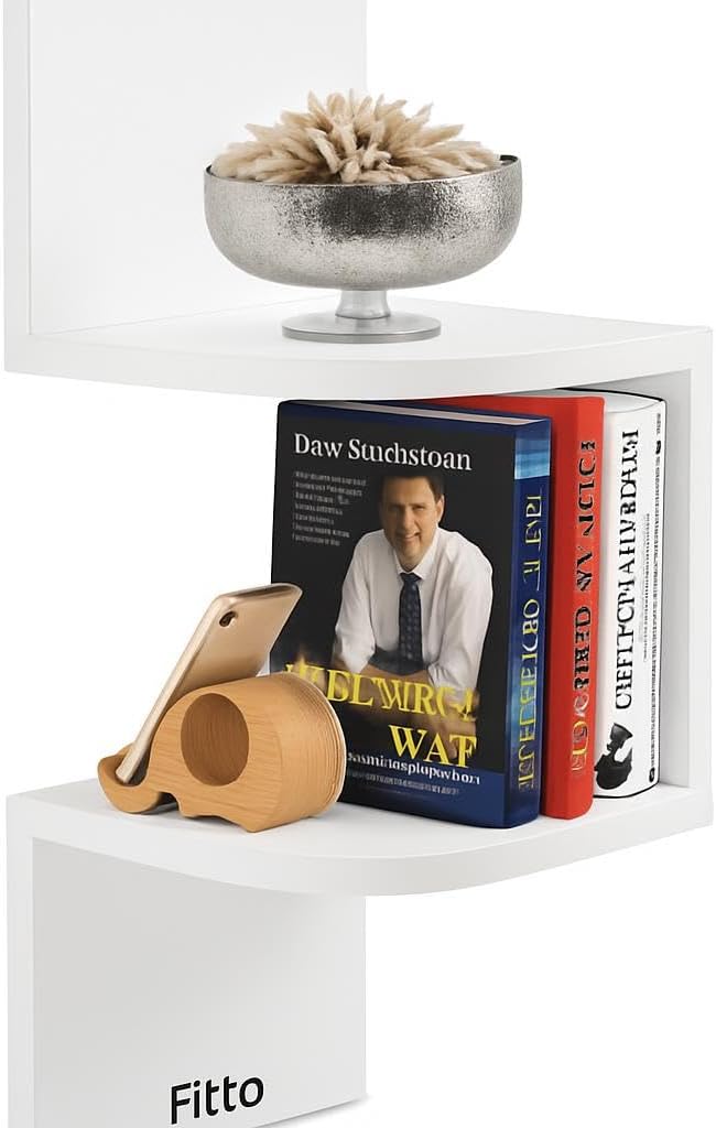 Wall Shelf Corner 2 Tier 19.8X19.8X42.6cm, White for Home and Office