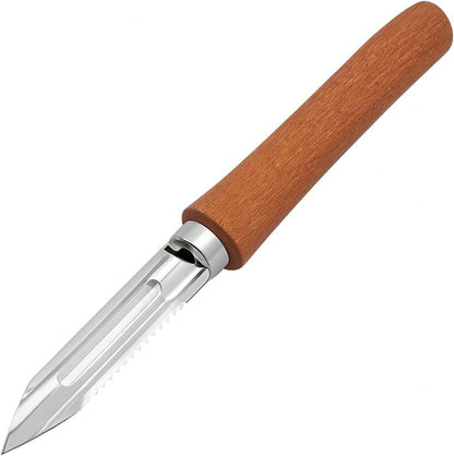 Vegetable Peeler Woody - Stainless Steel, Super-Sharp Blade with Serrated Edge for Right and Left-Handed Use - Ideal for Decorating Root Vegetables - Length: 15 cm
