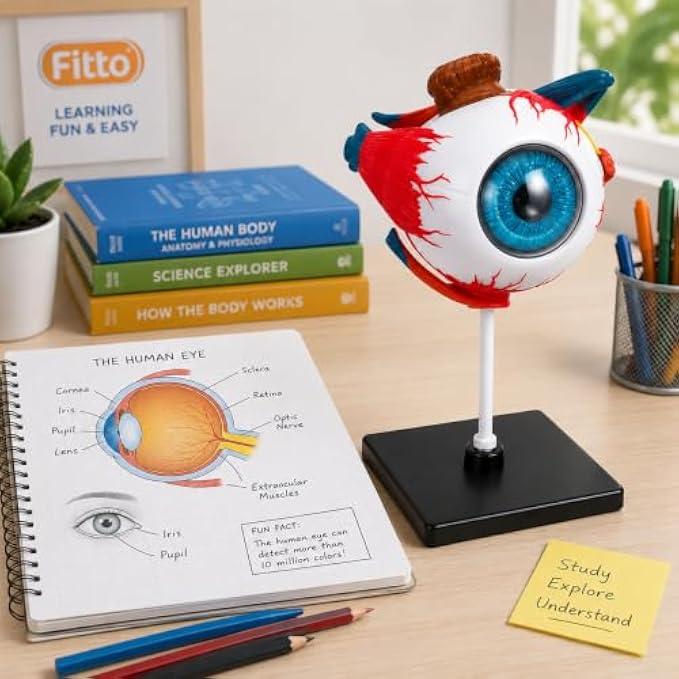 48 Pieces 3D Human Eyeball Anatomy Models with Display Stand (Educational Biology and Science Study Aid for Classroom – Lab and Desk Display)