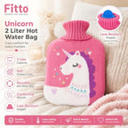 96 Pieces 2L Hot Water Bags with Pink Unicorn Knitted Cover (Reusable Warm Water Bottle with Leak-Resistant Stopper for Cozy Comfort)