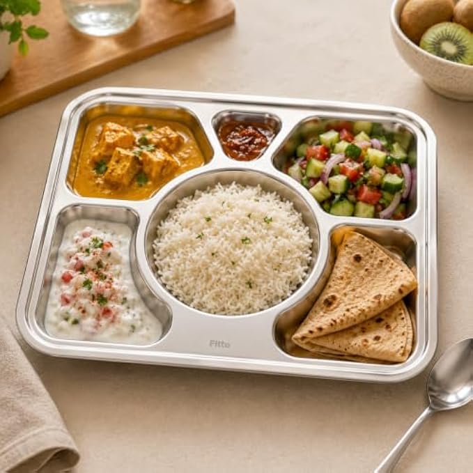 96 Pieces Stainless Steel Divided Food Trays (Multi-Compartment Meal Plate with Rounded Edges – Easy Clean Serving Plate for Home – Office)