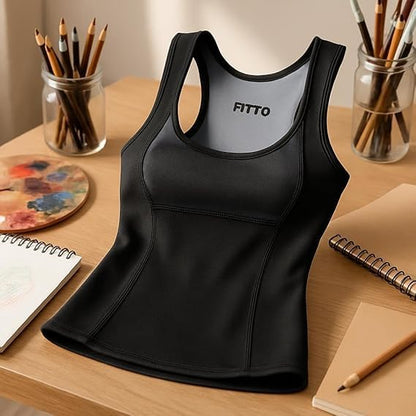 Black Shapewear Sweat Top Vest for Women - Slimming and Comfortable Workout Wear