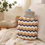 96 Pieces 2L Hot Water Bags with Beige Zigzag Knitted Cover (Reusable Warm Water Bottle with Leak-Resistant Stopper for Home Comfort)