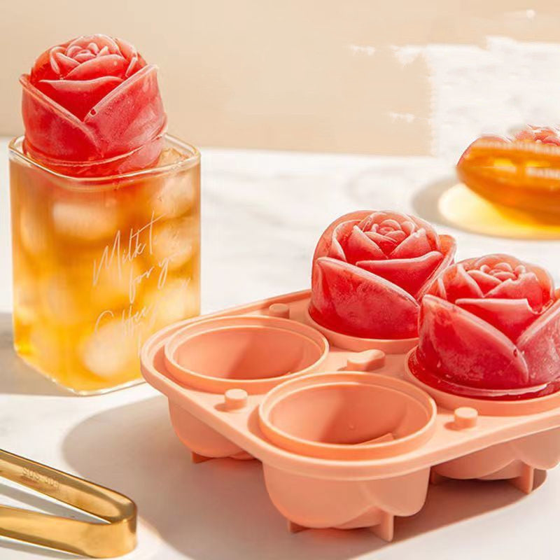 Rose-Shaped Silicone Ice Cube Mold - Eco-Friendly, Reusable, Pink
