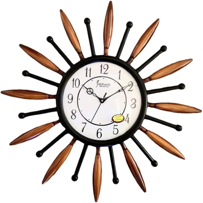 FITTO Elegant Sun Design Wall Clock | Unique Decorative Timepiece for Home and Office | Modern Sunburst Style with Durable Construction | Ideal for Living Room, Bedroom, Kitchen