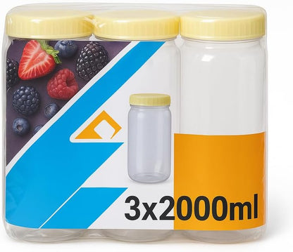 PET Jar 2000 ML 3PC Set, Airtight Storage Containers for Kitchen, Food Grade Plastic Jars