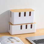 96 Pieces Power Cord Storage Boxes (Bamboo Lid + ABS – White – 2-Pack)