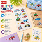 240 Pieces Glitter Vehicle Stickers (Assorted Sparkly Cars – Trains – Boats and Aircraft Peel-and-Stick Craft Decorations for Books – Cards and Projects)