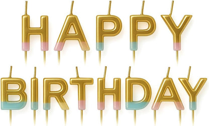 Happy Birthday Cake Candles with Blue Glitter – Birthday Party Cake Toppers, Decorative Glitter Candles