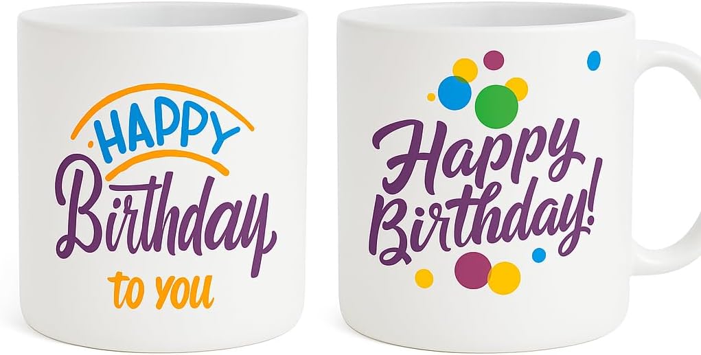 Ceramic Mug with Black Border and Cap Design - Happy Birthday Print