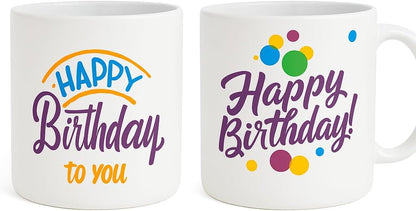 Ceramic Mug with Black Border and Cap Design - Happy Birthday Print
