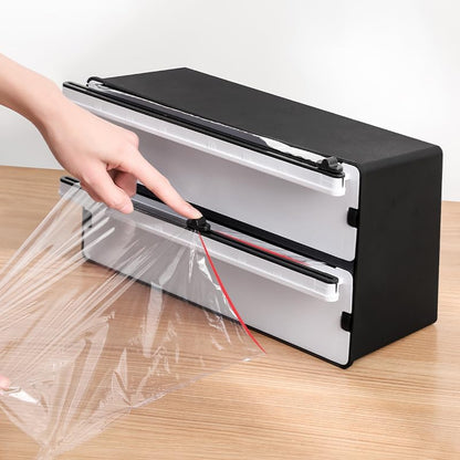 Double Layer Cling Film Cutter – Wall-Mounted Design – Black