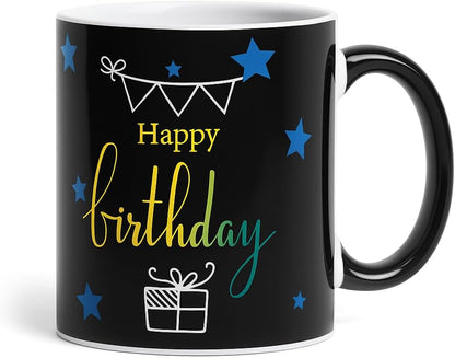 White Ceramic Mug with Happy Birthday Print and Colorful Diamond Design