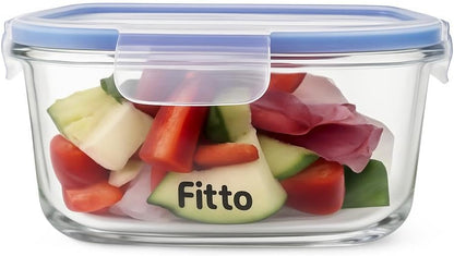 Square Glass Storage Food Container, 1000ml, Airtight Lid