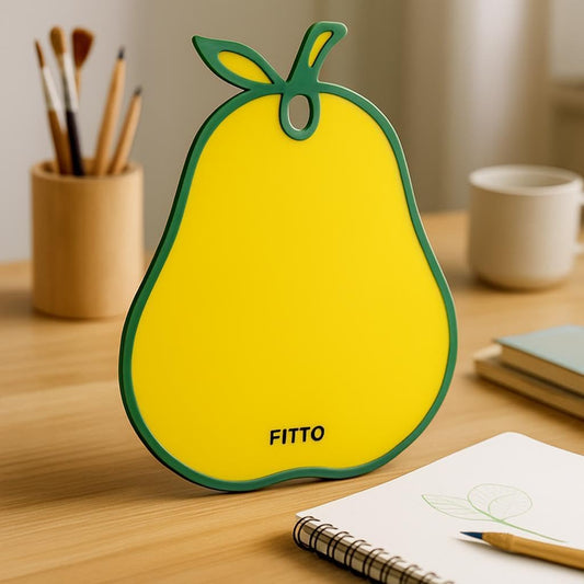 Fruit-Shaped Cutting Board, Double-Sided Chopping Board with Anti-Slip Design, Hanging Storage, Raised Edges, Durable Food-Safe Material, Yellow (Pear)