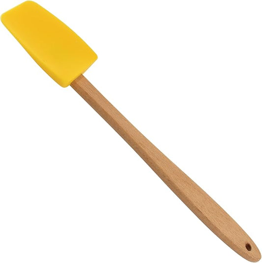 Fitto Yellow Silicone Spoon with Wooden Handle - Non-Stick, Heat Resistant Cooking Utensil for Home Chefs - Perfect for Stirring, Serving, and Mixing - Eco-Friendly Kitchen Essential