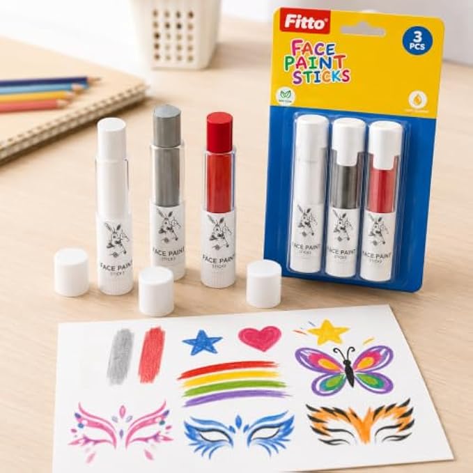 120 Pieces Face Paint Sticks (3-Piece Twist-Up Face and Body Paint Set in White – Black and Red for Parties – Festivals and Creative Makeup)