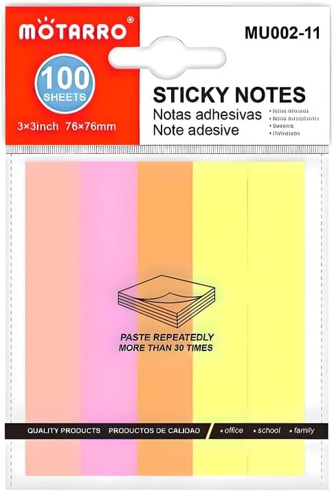240 Pieces Sticky Notes 100 Sheets (76mm x 76mm Multi Color for Office – School – Home Use)