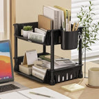 72 Pieces Desktop Organizer Shelves with Pen Holder (Multi Compartment Desk Storage Rack – Space Saving Office Organizer – Black)