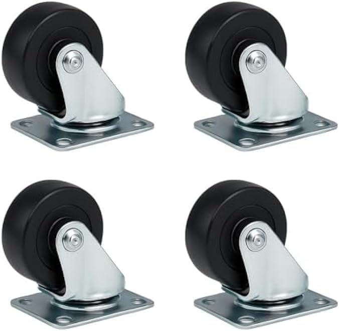 1.5 Inch Caster Wheels Black - Pack of 4 | Replacement Furniture & Chair Swivel Rolling Wheels 38mm
