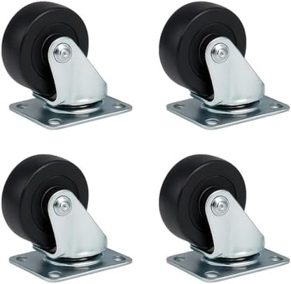 1.5 Inch Caster Wheels Black - Pack of 4 | Replacement Furniture & Chair Swivel Rolling Wheels 38mm