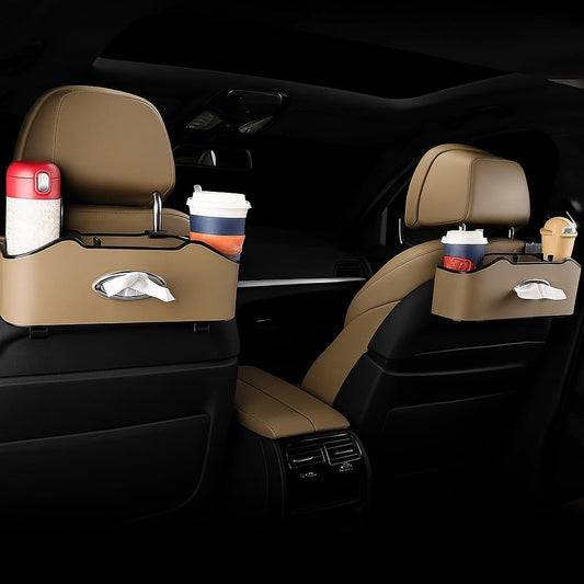 Car Headrest Organizer Dual Cup Holders Tissue Box Storage Backseat Accessory for Car Interior