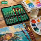 72 Pieces 11-Piece Acrylic Paint Brush Sets with Mixed Shapes and Portable Zip Case (Burgundy and Green)