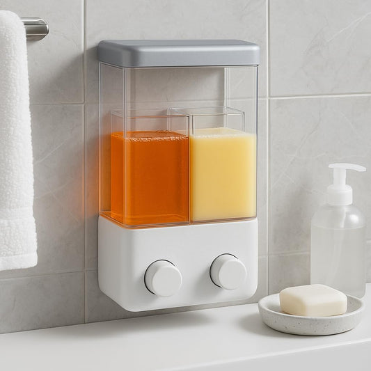 1000ml Dual Chamber Wall Mounted Soap Dispenser, Refillable Liquid Chamber, Push Pump Plastic Suction Containers for Shampoo, Soap, Gel - Wall-Mounted and Reusable