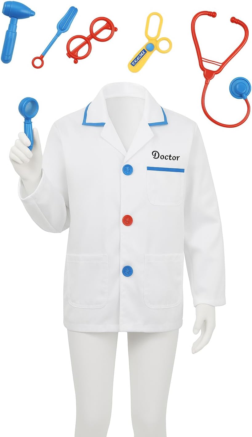 Doctor Costume for Kids, White Uniform, One Size