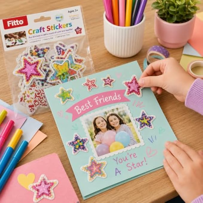 240 Pieces Glitter Star Craft Stickers (Assorted Self-Adhesive Star Shapes for Cards – Journals – Scrapbooks and DIY Decorations)
