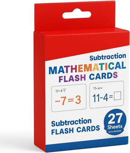 27 Sheets Mathematical Subtraction Flash Cards with Marker 11.7x7.8cm