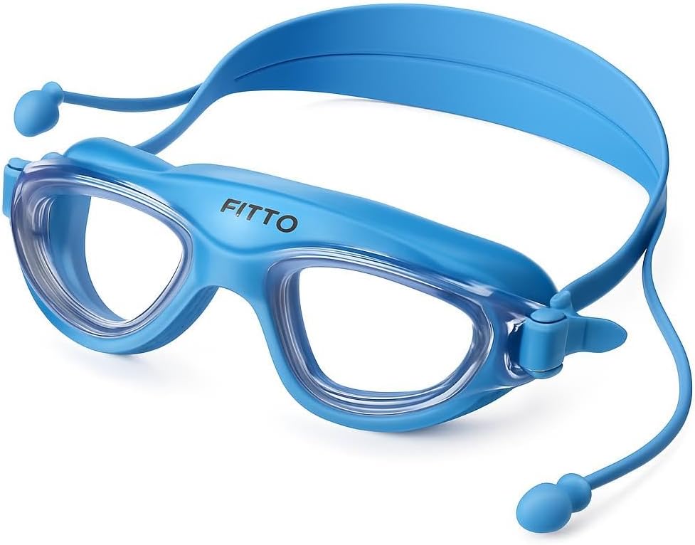 Blue Swimming Goggles with Anti-Fog, UV Protection, Adjustable Strap & Ear Buds – Silicon & Plastic Design