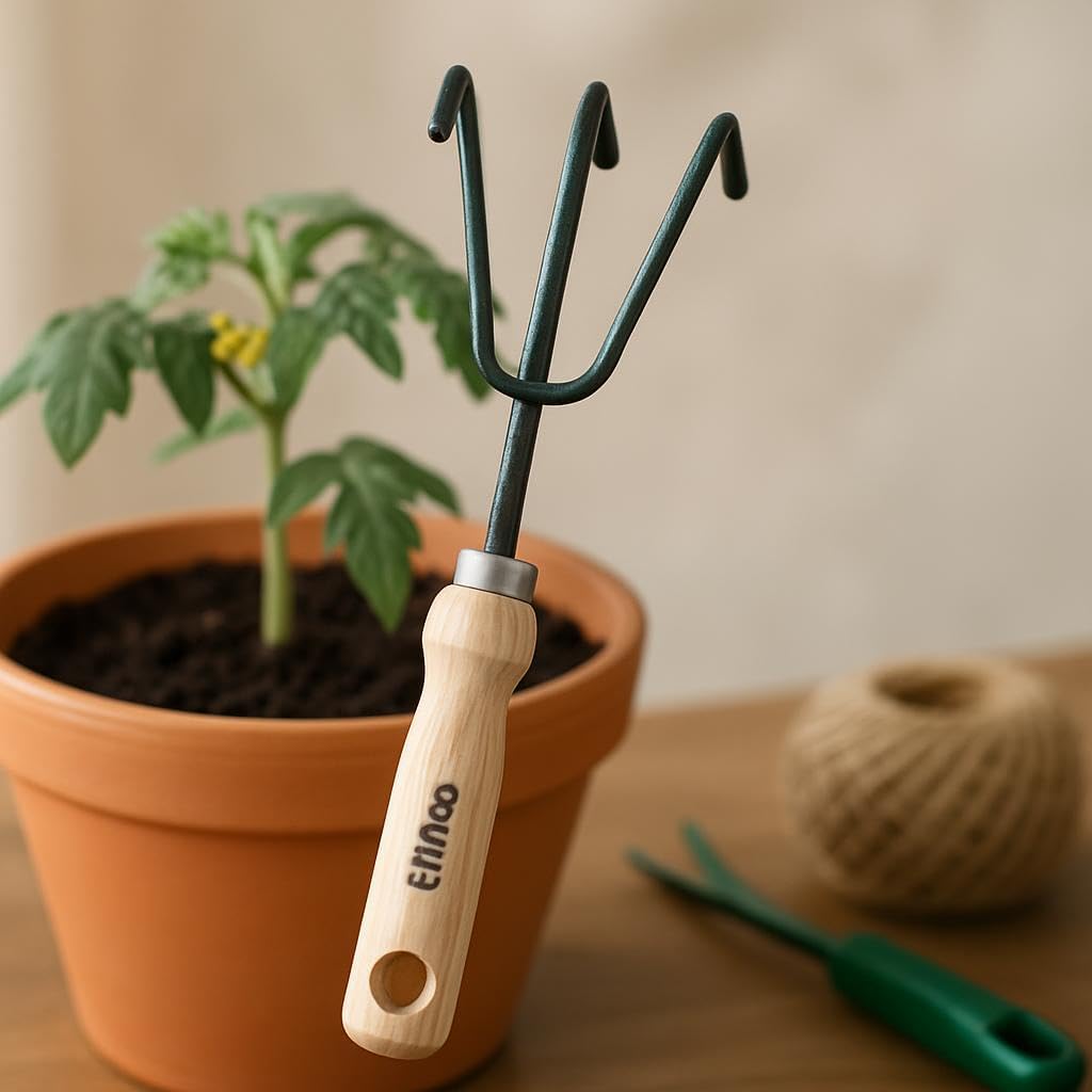 96 Pieces Hand Cultivators with Wooden Handle and Metal Prongs for Gardening