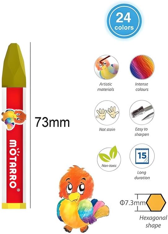 24 Pieces Oil Pastel, 7.3cm - 24 Colors for Drawing and Art Supplies