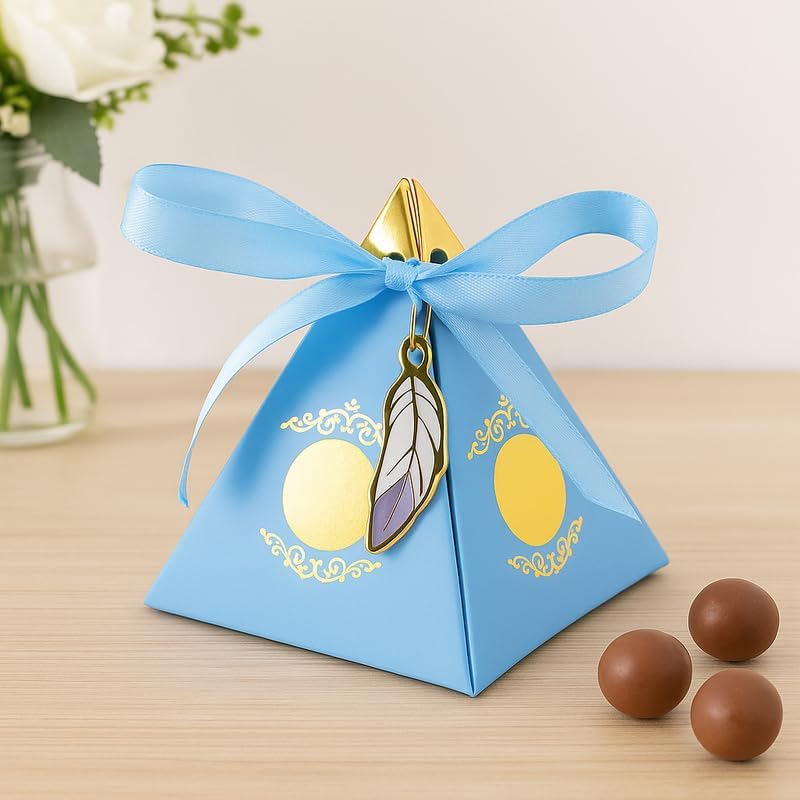 96 Pieces 12 Pieces Blue Pyramid Shape Candy Boxes (8.5x8.5x10cm for Party Favors and Events)