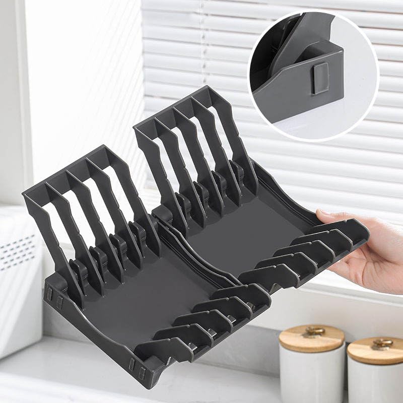 144 Pieces Space-Saving Plate Storage Racks (4 Partition rack - Gun Grey)