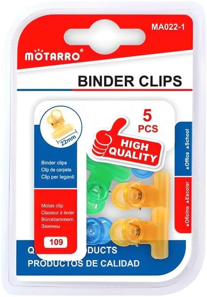 144 Pieces 5 Pieces Binder Clips (22mm Assorted Colors for Office Organization)