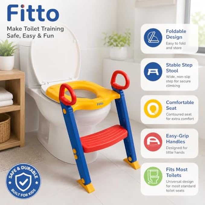 60 Pieces Foldable Potty Training Toilet Seats with Ladder (Non-Slip Step – Easy-Grip Handles and Contoured Seat – Multicolor)