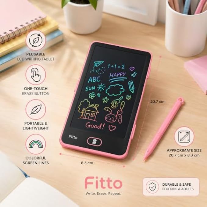 96 Pieces Reusable LCD Writing Tablets with One-Touch Erase and Screen Lock (Portable Drawing and Note Pad – Pink and Black)