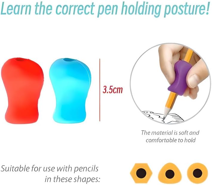 Pencil Handles 2 Pack, 3.5 cm Ergonomic Grip for Comfortable Writing, Pencil Holder for Kids and Adults