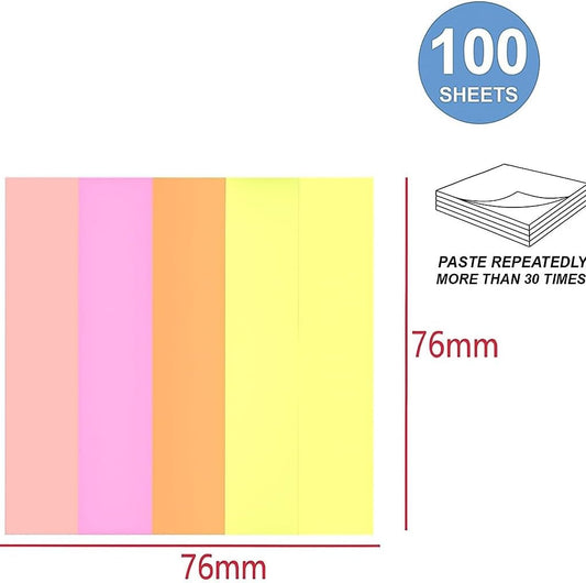 Sticky Notes 100 Sheets 76mm x 76mm Multi Color for Office, School, Home Use