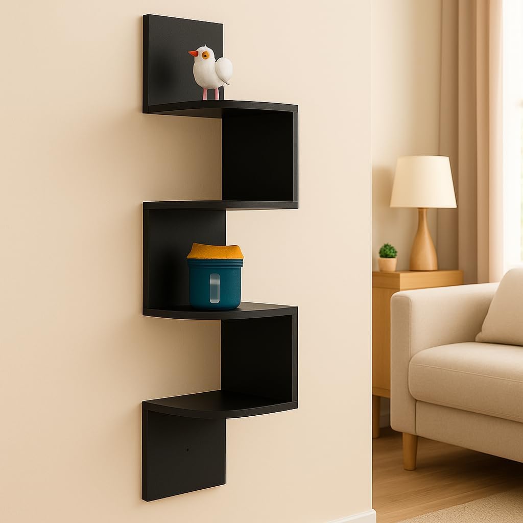 Wall Shelf Corner 4 Tier Black 19.8X19.8X102.8cm for Home Storage