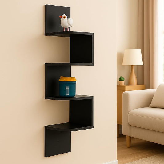 Wall Shelf Corner 4 Tier Black 19.8X19.8X102.8cm for Home Storage