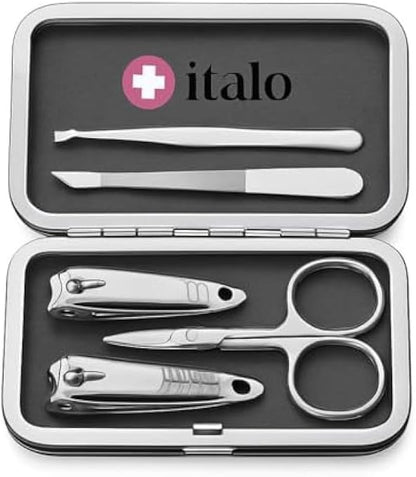 Manicure Set Stainless Steel Nail Kit with Cuticle Nipper, Nail Clippers, Scissors, Tweezers & File for Home Travel