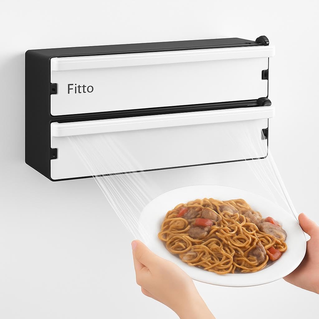 Double Layer Cling Film Cutter – Wall-Mounted Design – Black