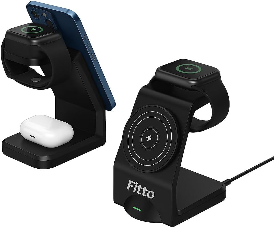 60 Pieces 3 in 1 Multifunctional Magnetic Wireless Charging Stands (15W – Black)