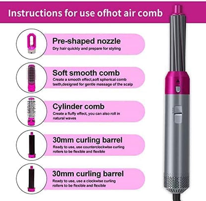 Air Brush, Hair Dryer Brush, 5 in 1 Anion Hair Styler Set, Interchangeable Heads, Professional Hairdressing Tools, for All Hairstyles, Blow Drying, Volumizing, Straightening, Curling